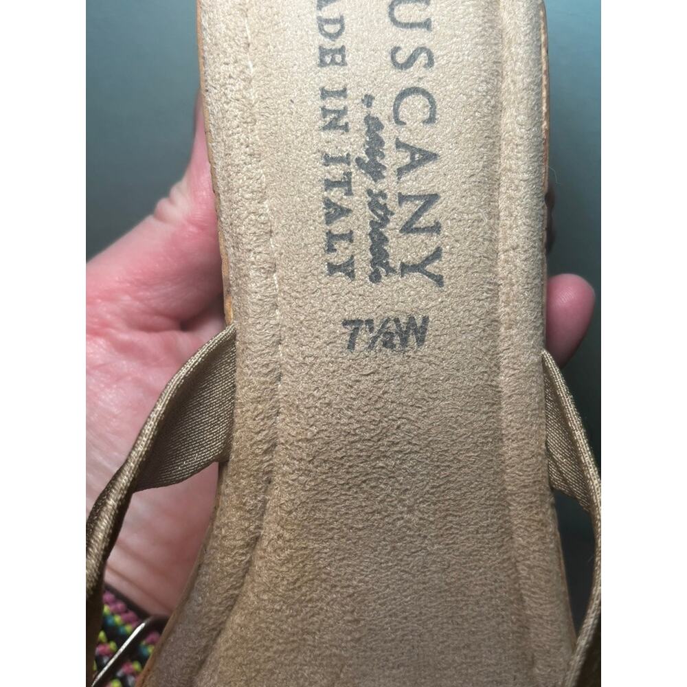 Tuscany by Easy Street Tan Shimmer Cork Wedge Soft Fabric Strappy Sandal 7.5M - Picture 6 of 7